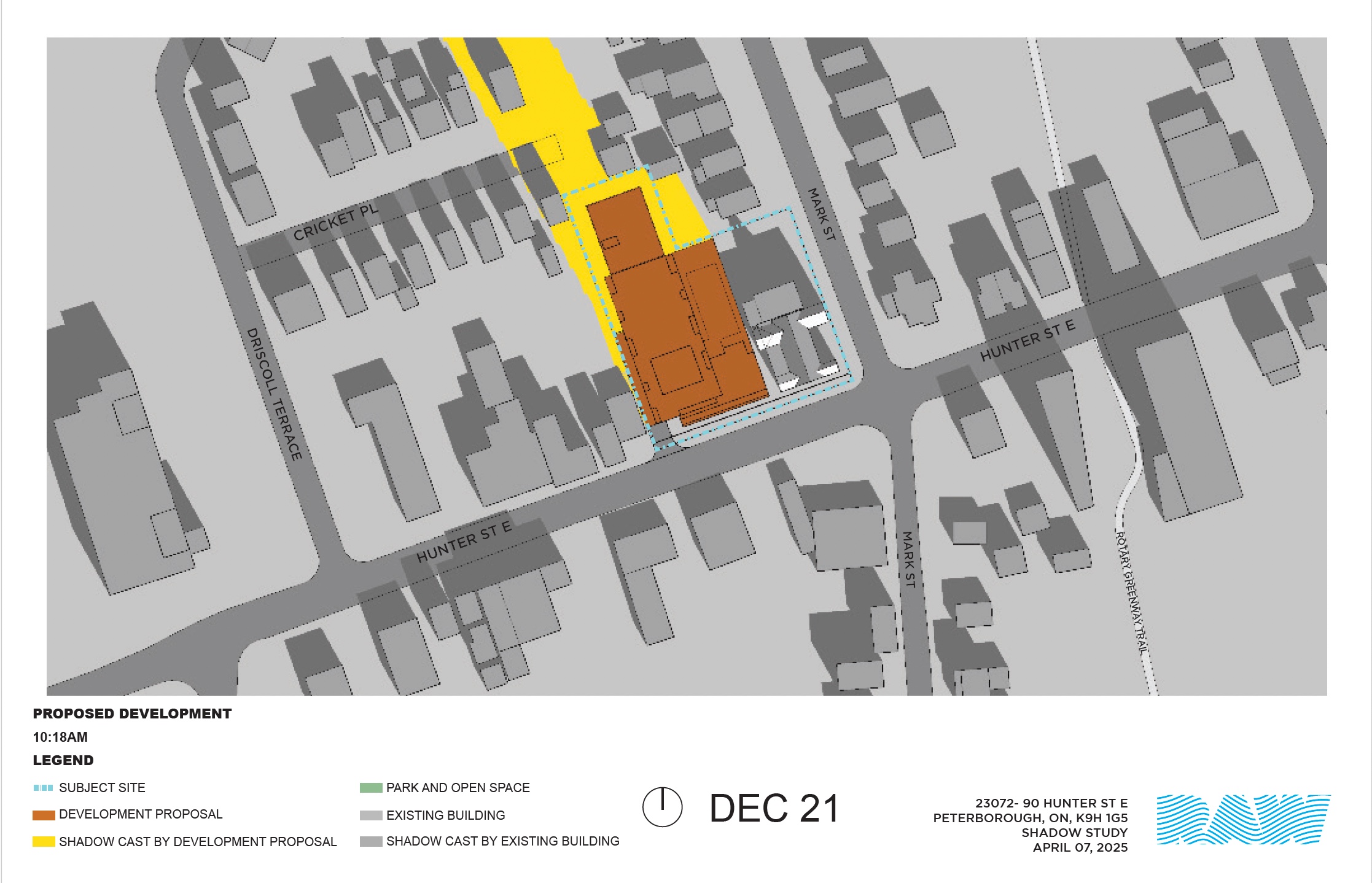 shadow impact study for the 17-storey building within the neighbourhood context