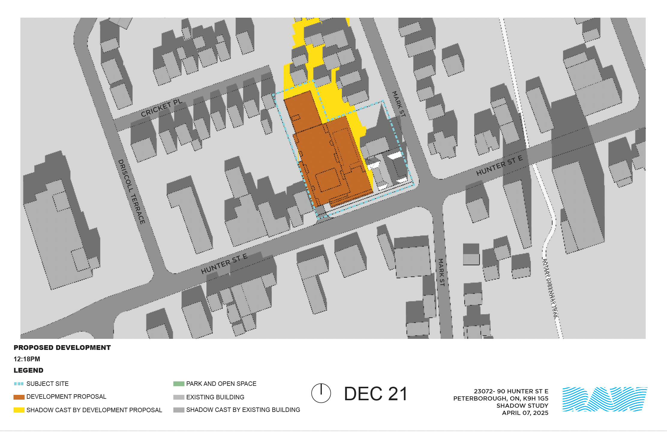 shadow impact study for the 17-storey building within the neighbourhood context