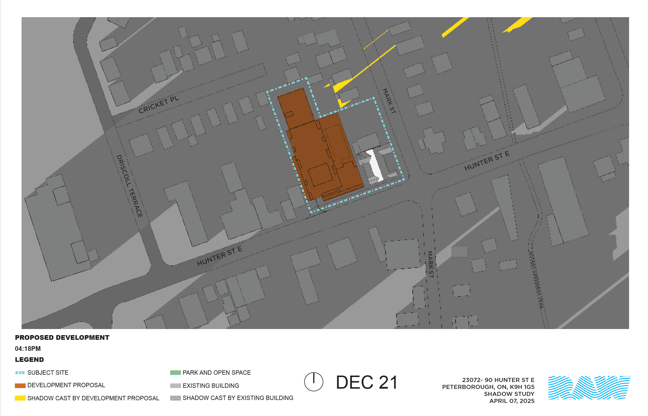 shadow impact study for the 17-storey building within the neighbourhood context