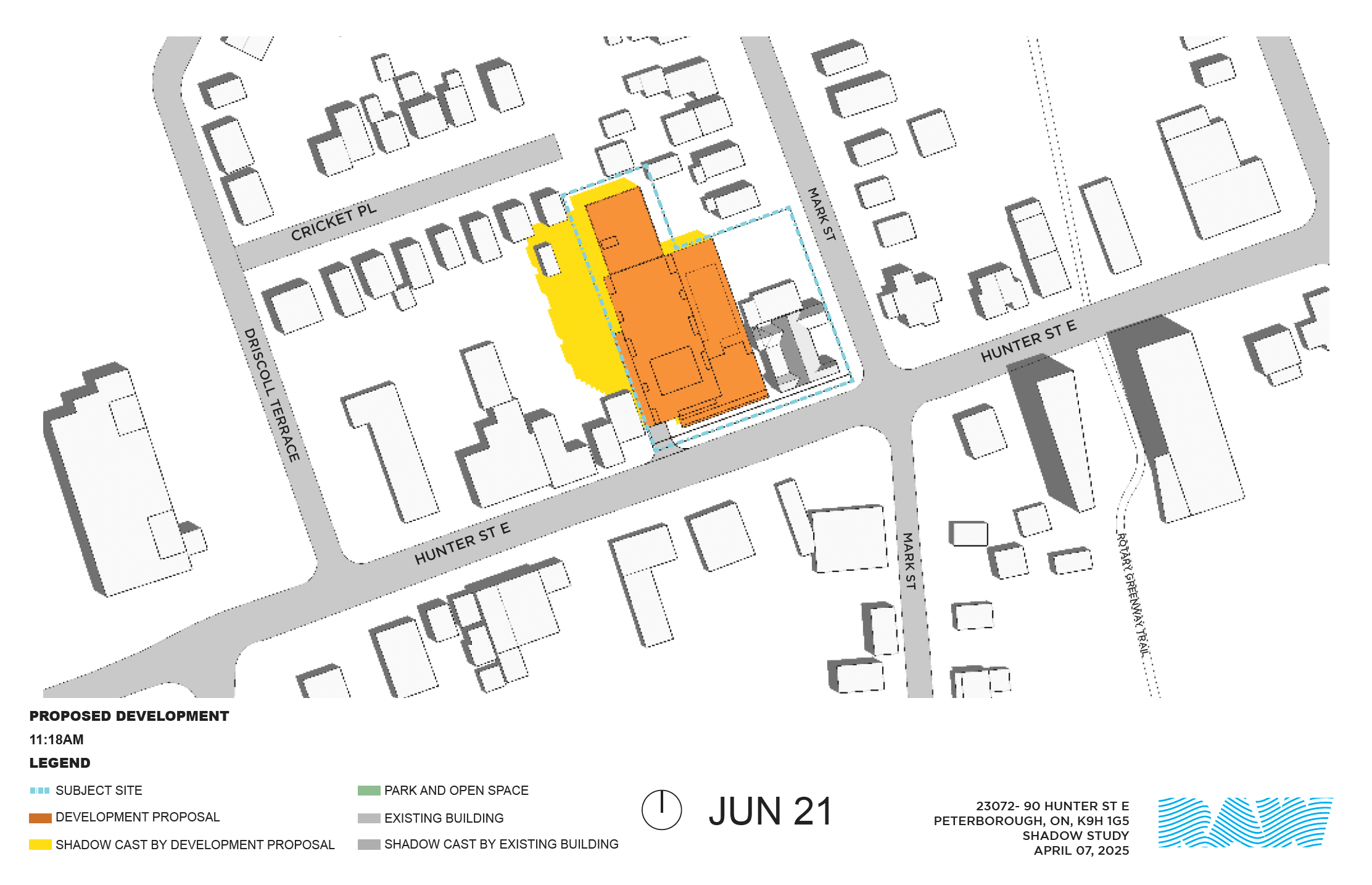 shadow impact study for the 17-storey building within the neighbourhood context