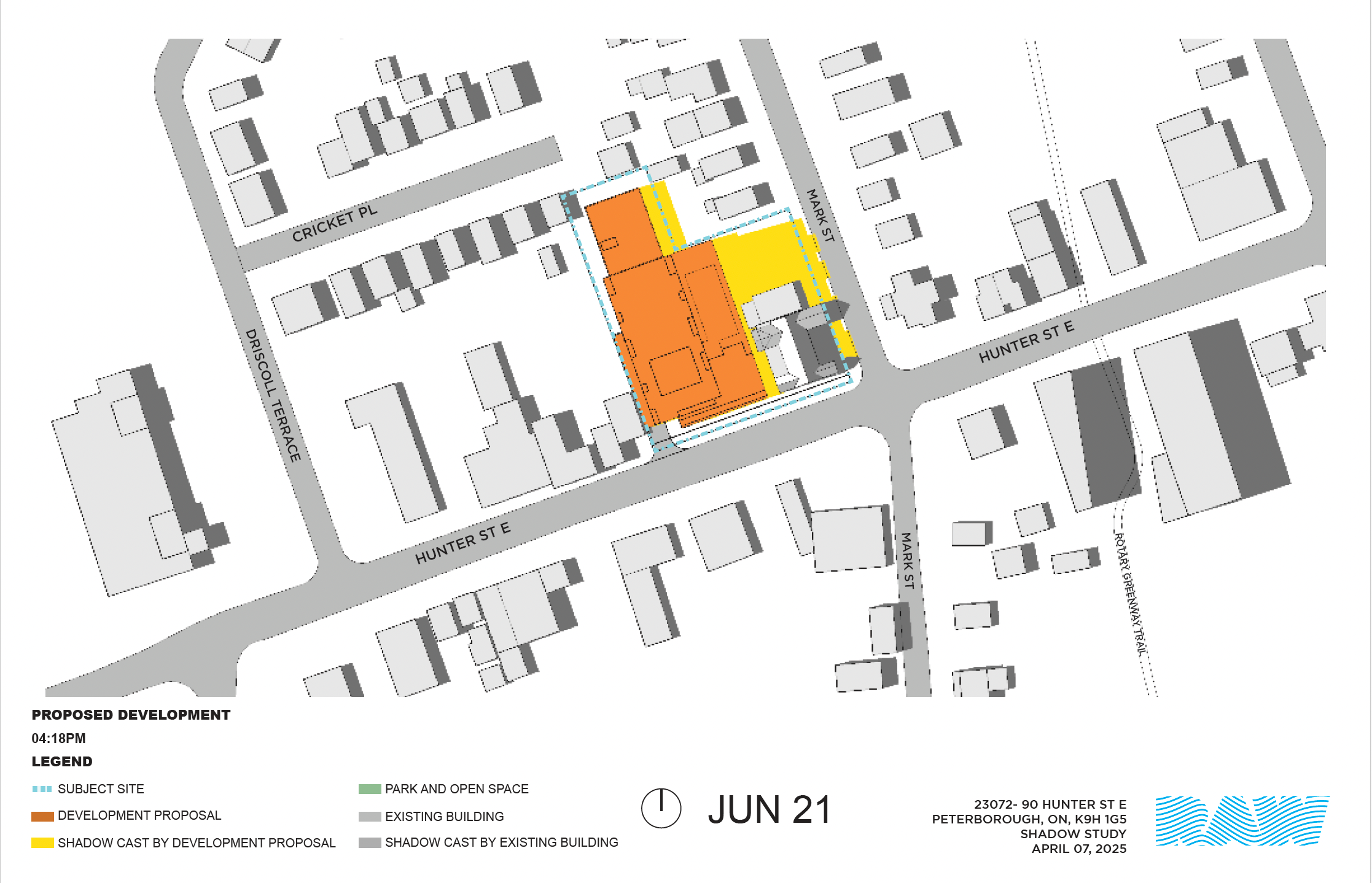 shadow impact study for the 17-storey building within the neighbourhood context