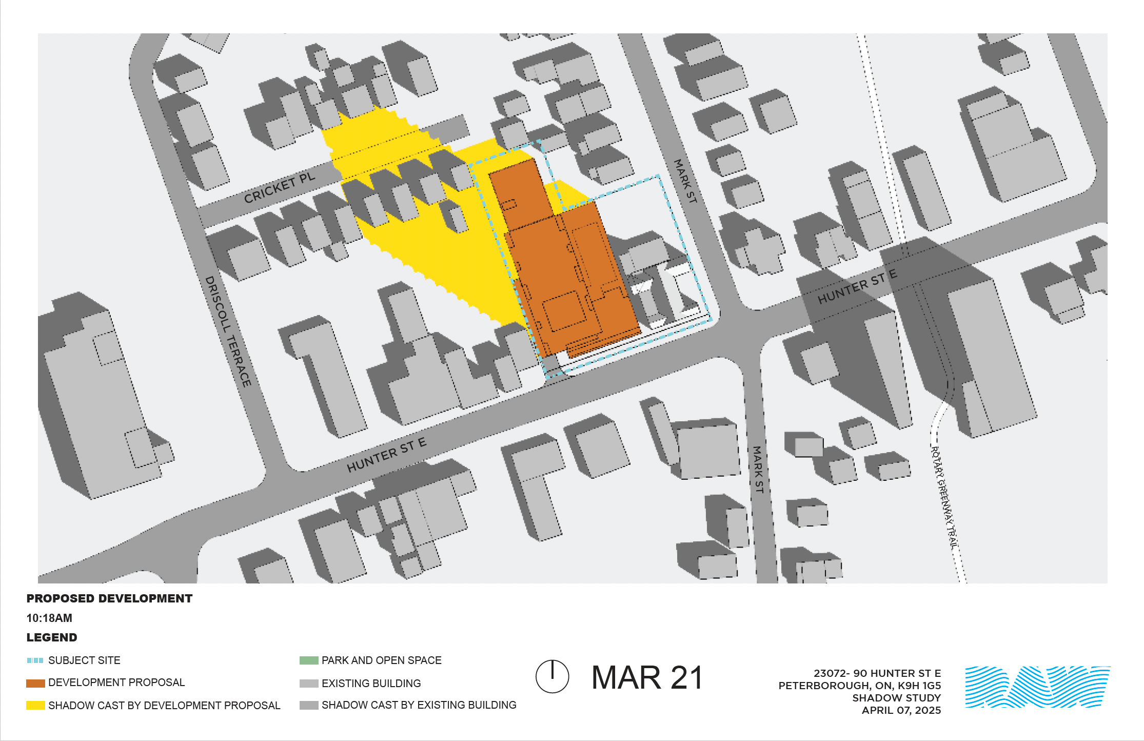 shadow impact study for the 17-storey building within the neighbourhood context