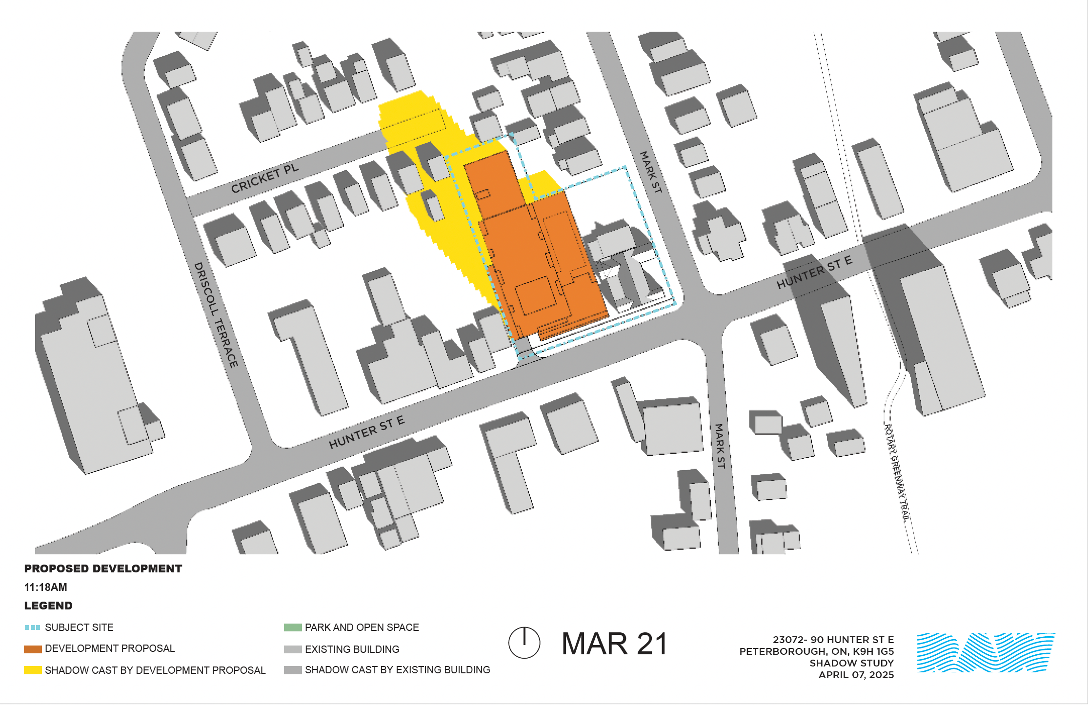 shadow impact study for the 17-storey building within the neighbourhood context