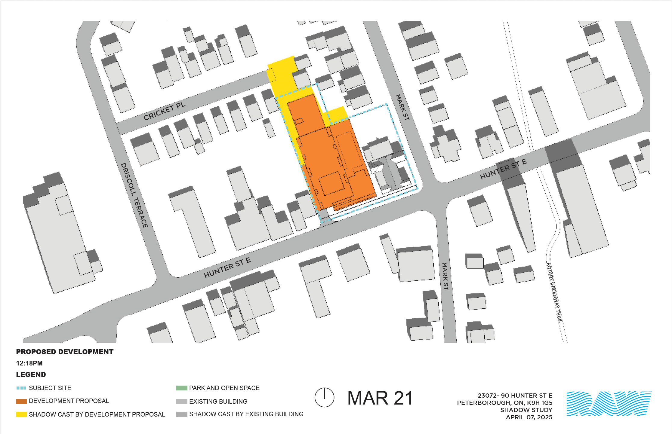 shadow impact study for the 17-storey building within the neighbourhood context