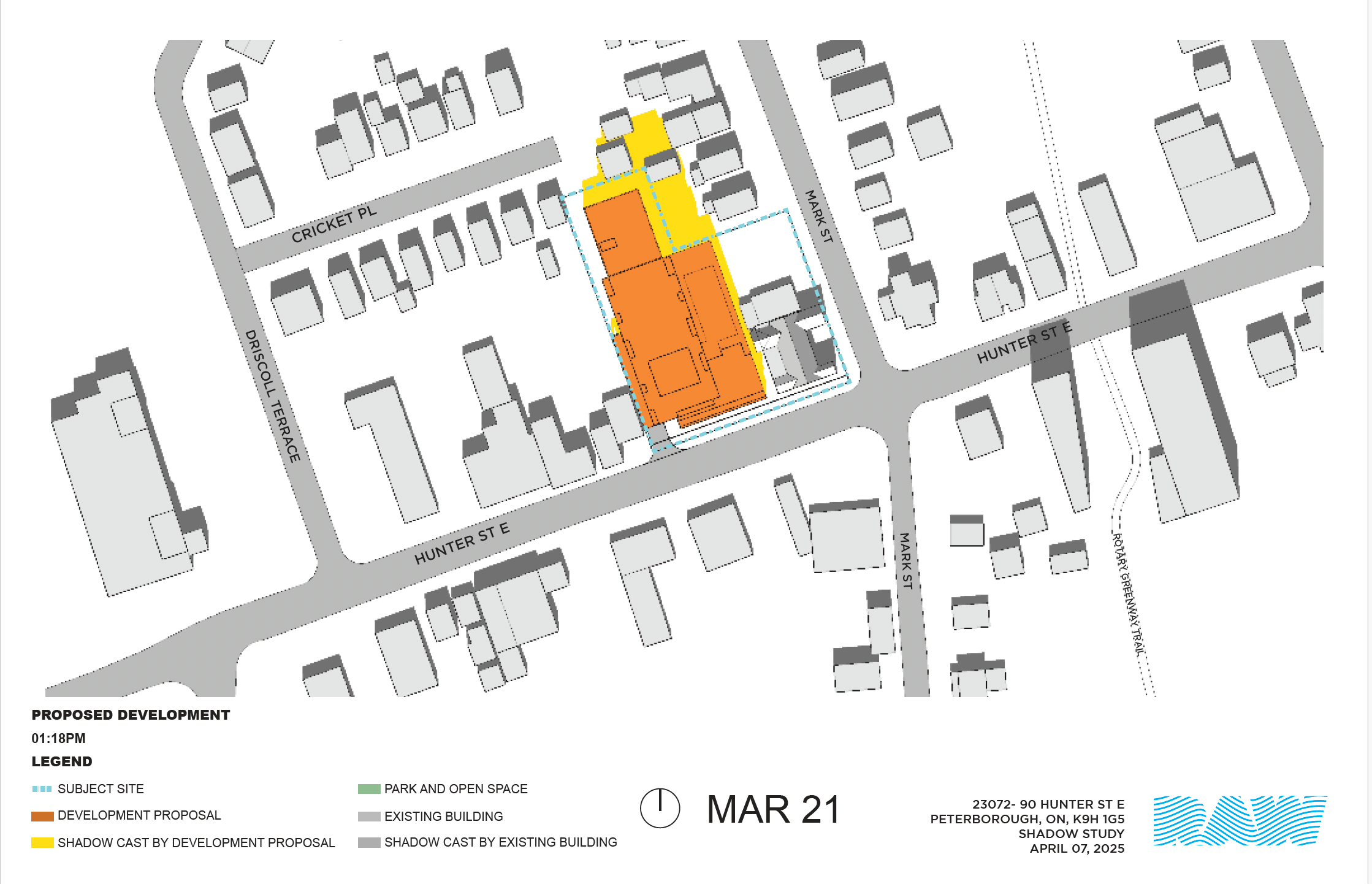 shadow impact study for the 17-storey building within the neighbourhood context