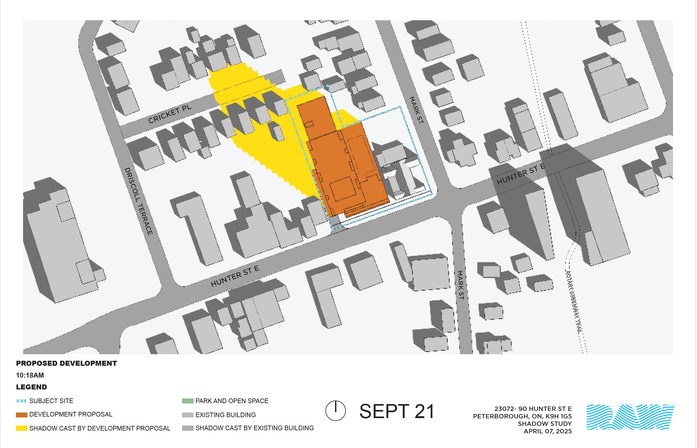 shadow impact study for the 17-storey building within the neighbourhood context