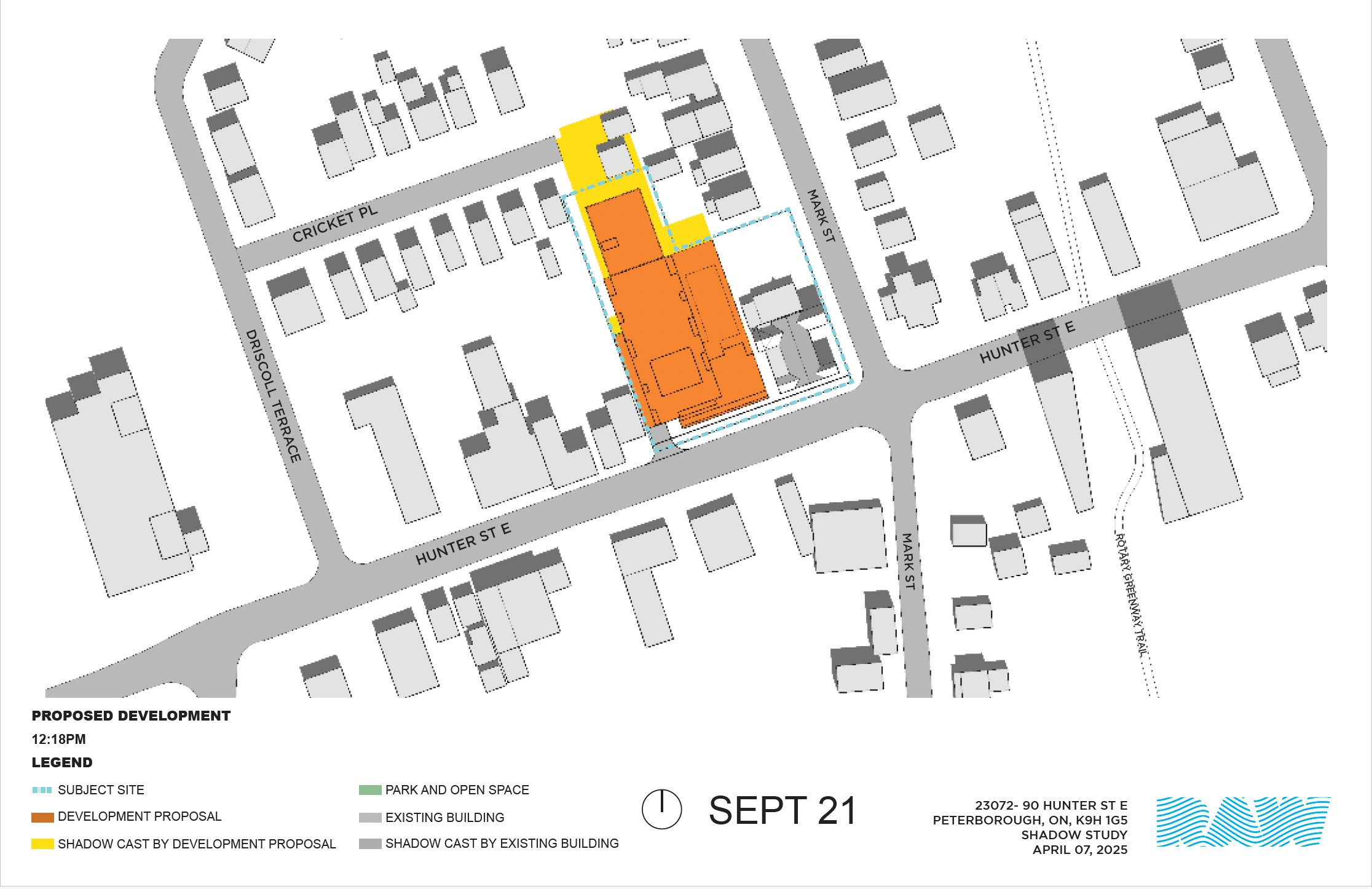 shadow impact study for the 17-storey building within the neighbourhood context